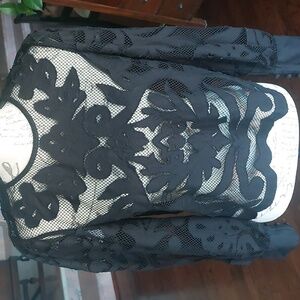 Anthropologie Cutwork Lace Detail Buttonback Blouse Black Sz Small